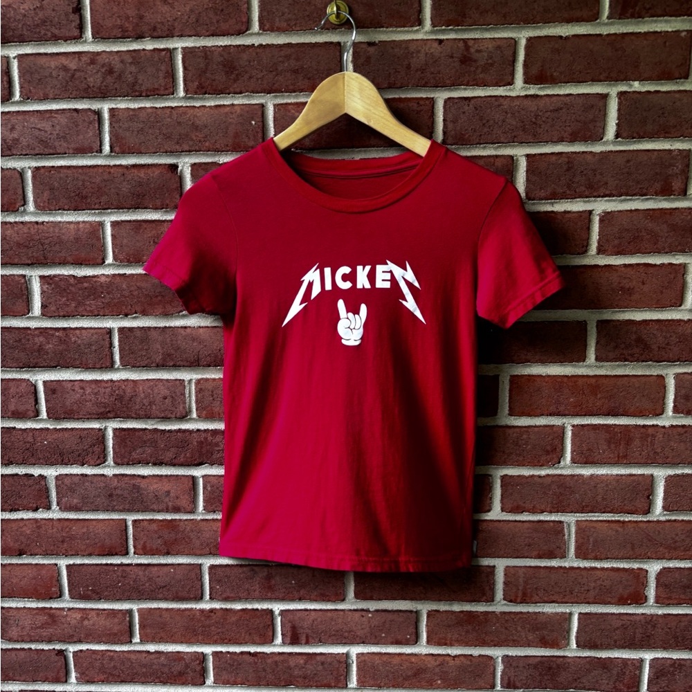 Mickey Mouse Metallica Inspired Baby Tee. Extra Small/Small. EUC. Red & White.